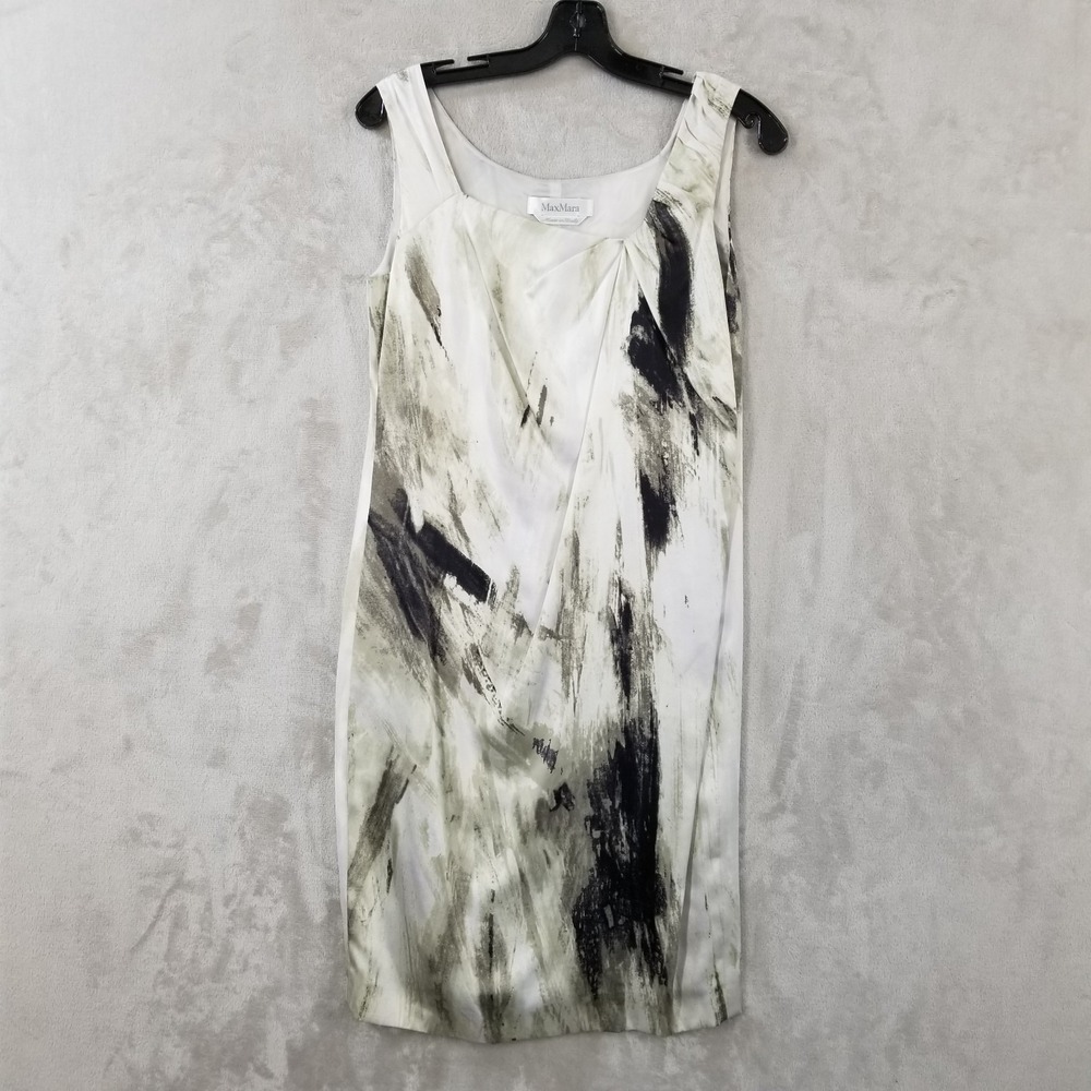 Max Mara Dress Size 2 Abstract Sleeveless Silk Italy Luxe Wedding Guest Brunch